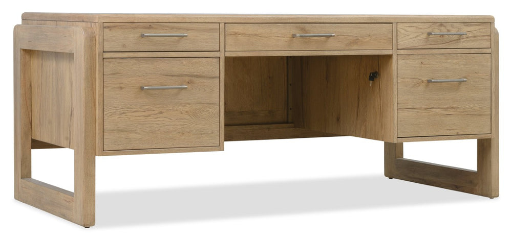 Hooker Furniture Kalamazoo Executive Desk With Aged Oak Veneer, Vintage-Industrial Design, Ample Storage & Keyboard Tray 6062-10462-80