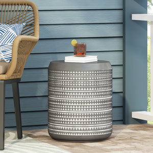 English Elm Outdoor Lightweight Concrete Side Table Artisan Textured Cylinder for Patio or Balcony 73442.00