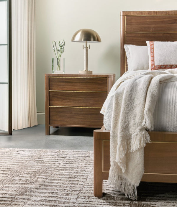 Hooker Furniture Eleana Light Caramel Three-Drawer Nightstand With Charging Station, Walnut Veneer & Sunlit Bronze Pulls 7252-90216-85