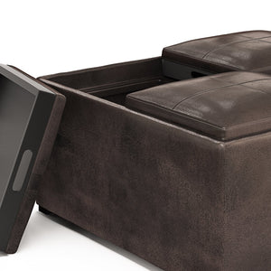 English Elm Avalon - Multi-Functional Square Storage Ottoman In Distressed Brown Faux Leather For Modern Spaces B136P159749