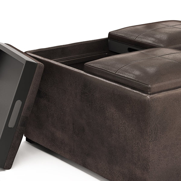 English Elm Avalon - Multi-Functional Square Storage Ottoman In Distressed Brown Faux Leather For Modern Spaces B136P159749