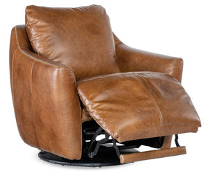 Hooker Furniture Beau Pecan Caramel Top-Grain Leather Swivel Chair With Touch Power Footrest And Tailored Topstitching CC612-PFSW-082