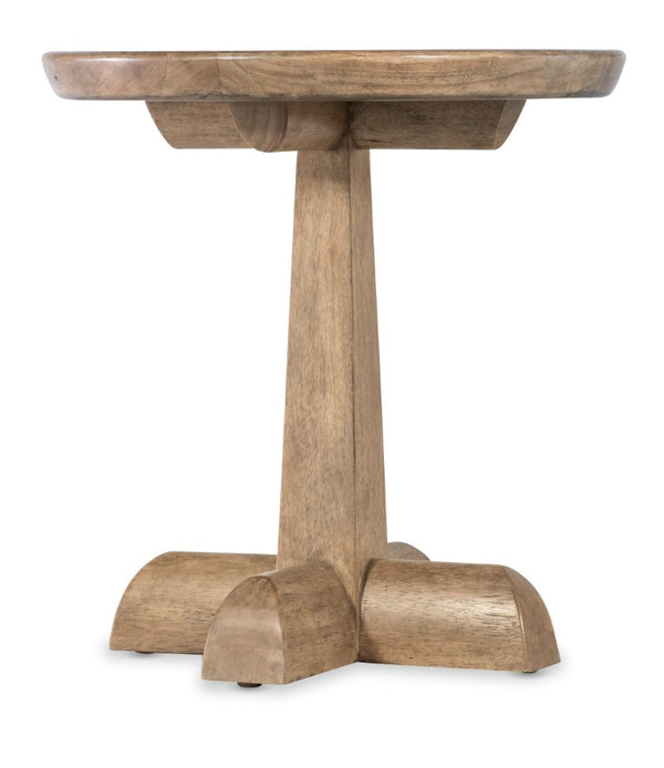 Hooker Furniture Vineyard Round Pedestal End Table With Honed Travertine Top & Sonoma Wood Base — Coastal Charm Design 6952-80216-80