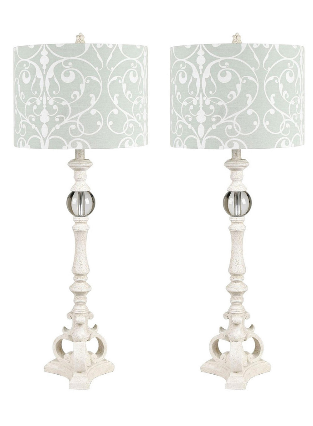 Crestview Collection Traditional Buffet Lamp With Vintage Plaster Body, Crystal Accent & Aqua Green Drum Shade Decor   Cvazvp105