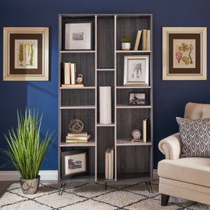 English Elm Christopher Knight Home® - MULTI Function Cabinet Grey Particleboard Tall Bookshelf with Iron Legs, Slim 40.25"W x 77"H 61169.00