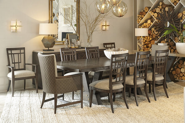 A.R.T. Furniture Woodwright Rohe Arm Chair – Elegant Transitional Design With Plush Cushion & Unique Linear Back Pattern - Set Of 2 Brown, Gray Parawood Solids,Quarter Sawn White Oak Veneer,And Upholstery 253205-2315
