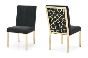 VIG Furniture Reba Velvet Upholstered Chairs With Champagne Gold Frame, Plush Padding & Cobweb Back Accent Black Dining Chair VGVCB0258G-BLK