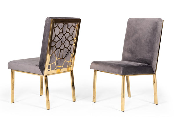 VIG Furniture Reba Velvet Upholstered Chairs With Champagne Gold Frame, Plush Padding & Cobweb Back Accent Grey Dining Chair VGVCB0258G-GRY