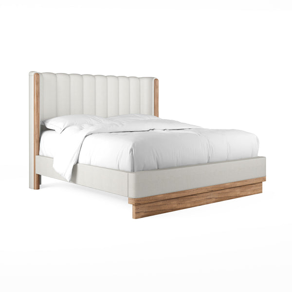 A.R.T. Furniture Portico Contemporary Bed With Curved Headboard And Sienna Wood Accents For Modern Bedrooms White, Brown Parawood Solids,Foam,Fabric 323136-3335