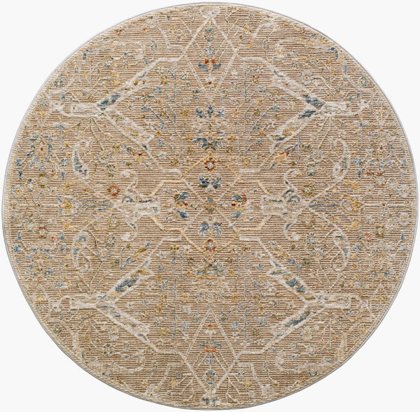 Livabliss Reina Traditional Turkish Polyester Area Rug with Fringe for Large Living Dining Rooms Light Brown, De 6'7" x 6'7" REN2300-67RD