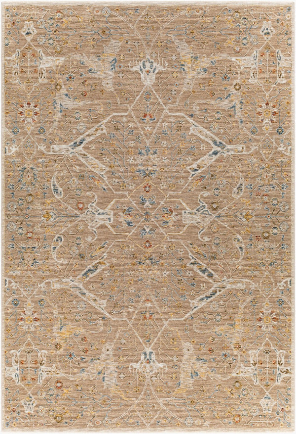 Livabliss Reina Traditional Turkish Polyester Area Rug with Fringe for Large Living Dining Rooms Light Brown, De 6'7" x 9'6" REN2300-6796