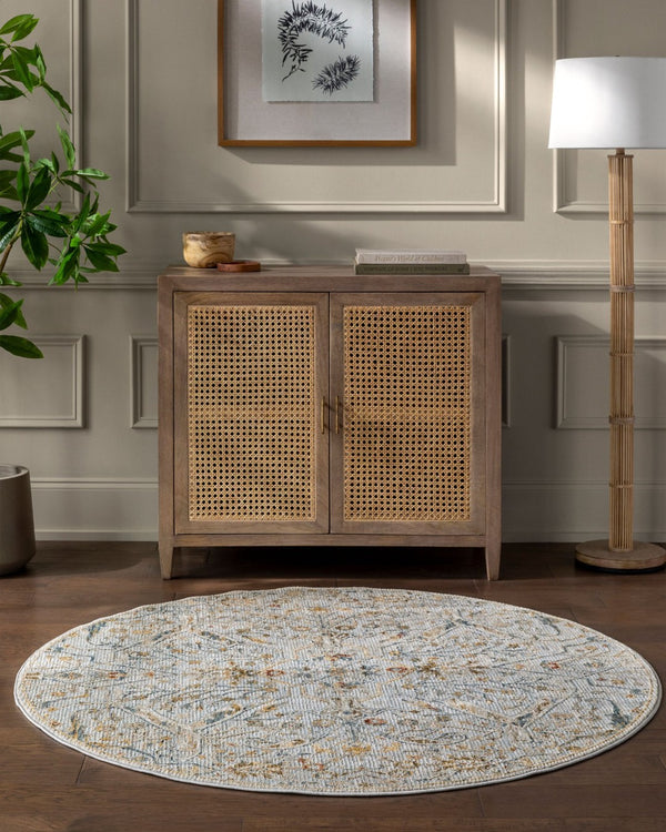 Livabliss Reina Traditional Turkish Polyester Area Rug with Fringe for Large Living Spaces Denim, Light Gr 7'10" x 7'10" REN2301-710RD