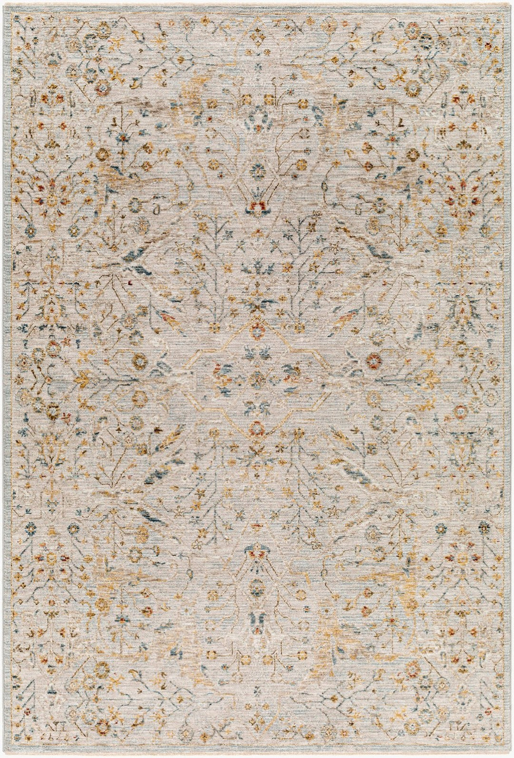Livabliss Reina Traditional Turkish Polyester Area Rug with Fringe Border for Large Living Rooms Light Gray, Den 10' x 13'11" REN2302-1014