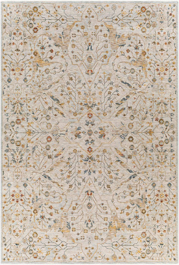 Livabliss Reina Traditional Turkish Polyester Area Rug with Fringe Border for Large Living Rooms Light Gray, Den 6'7" x 9'6" REN2302-6796