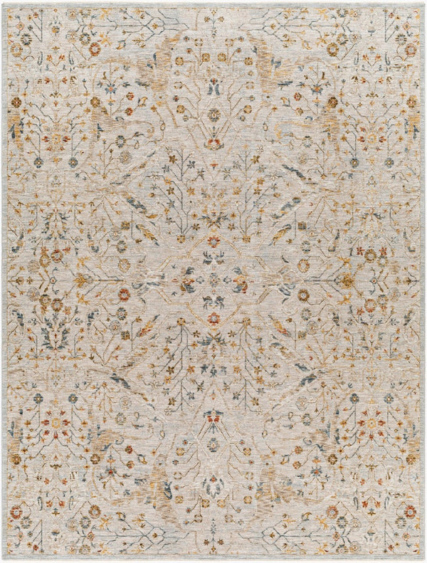 Livabliss Reina Traditional Turkish Polyester Area Rug with Fringe Border for Large Living Rooms Light Gray, Den 7'10" x 10'2" REN2302-710103