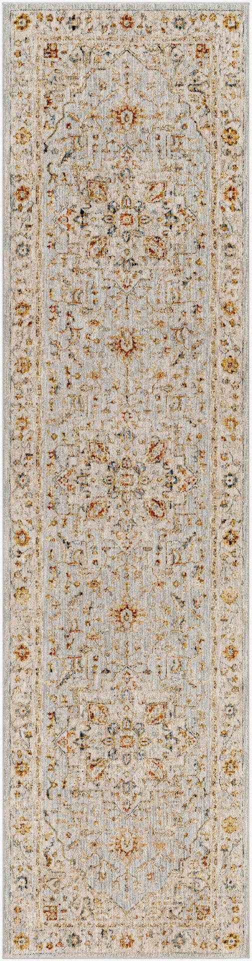 Livabliss Reina Traditional Medallion Area Rug Turkey Woven Polyester Medium Pile Fringe Trim Light Gray, Cre 2'7" x 10' REN2304-2710