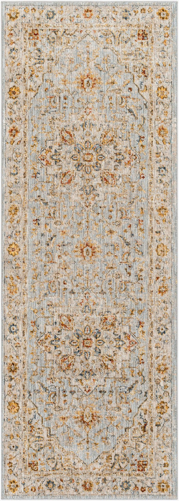 Livabliss Reina Traditional Medallion Area Rug Turkey Woven Polyester Medium Pile Fringe Trim Light Gray, Cre 2'7" x 7'3" REN2304-2773