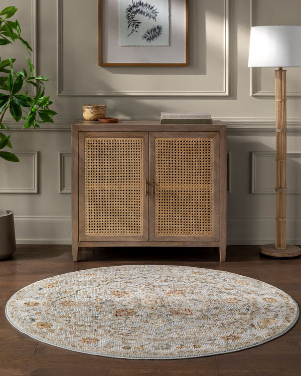 Livabliss Reina Traditional Medallion Area Rug Turkey Woven Polyester Medium Pile Fringe Trim Light Gray, Cre 5'3" x 5'3" REN2304-53RD