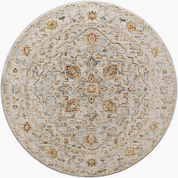 Livabliss Reina Traditional Medallion Area Rug Turkey Woven Polyester Medium Pile Fringe Trim Light Gray, Cre 5'3" x 5'3" REN2304-53RD