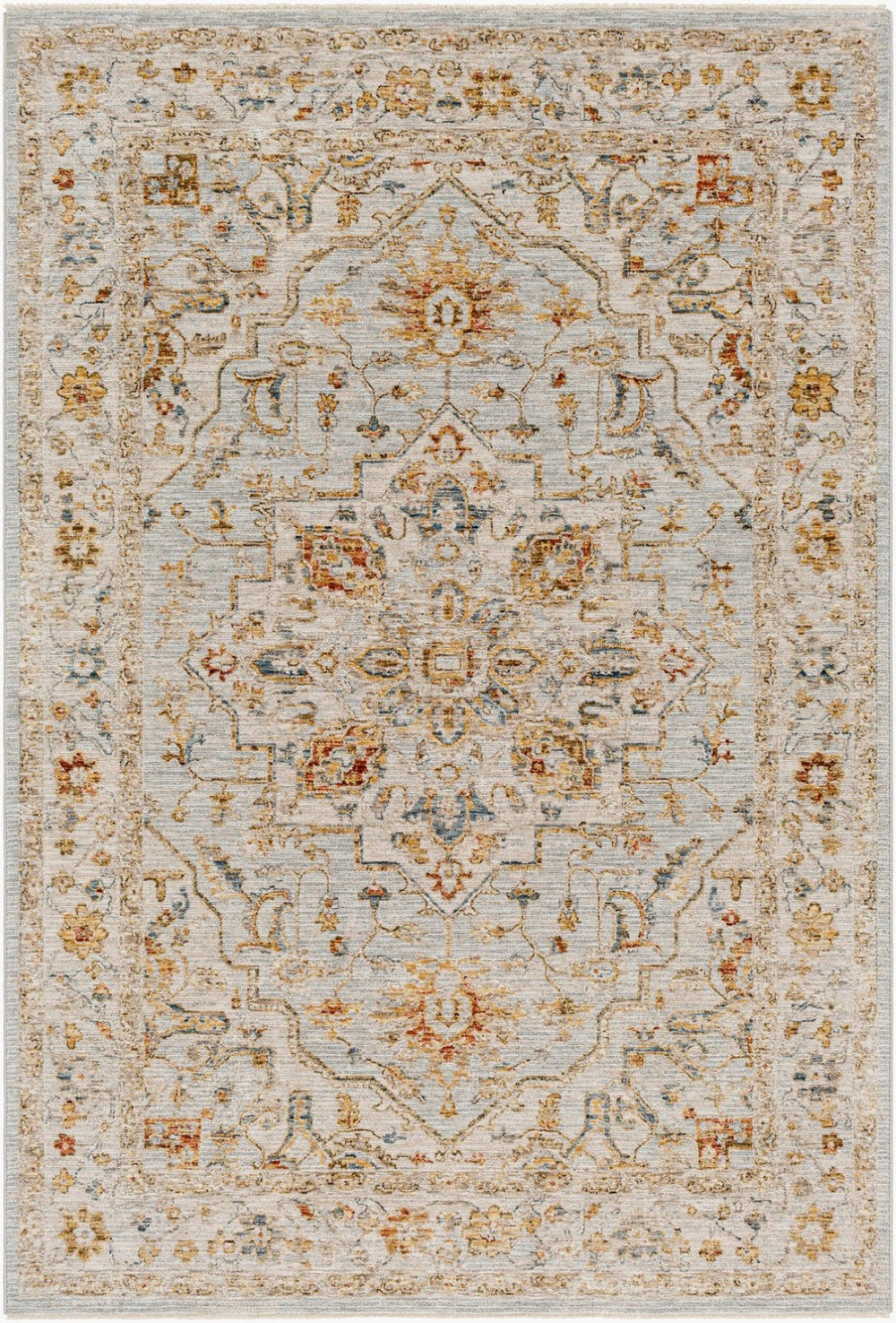 Livabliss Reina Traditional Medallion Area Rug Turkey Woven Polyester Medium Pile Fringe Trim Light Gray, Cre 10' x 13'11" REN2304-1014