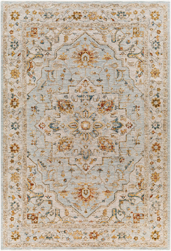 Livabliss Reina Traditional Medallion Area Rug Turkey Woven Polyester Medium Pile Fringe Trim Light Gray, Cre 6'7" x 9'6" REN2304-6796