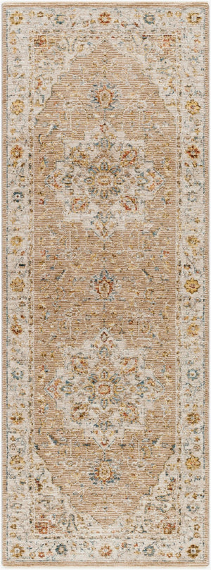 Livabliss Reina Traditional Area Rug with High Low Pile Fringe Detail for Formal Living Rooms Tan, Light Gray 2'7" x 7'3" REN2305-2773