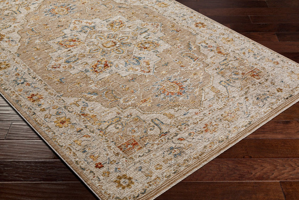 Livabliss Reina Traditional Area Rug with High Low Pile Fringe Detail for Formal Living Rooms Tan, Light Gray 6'7" x 9'6" REN2305-6796