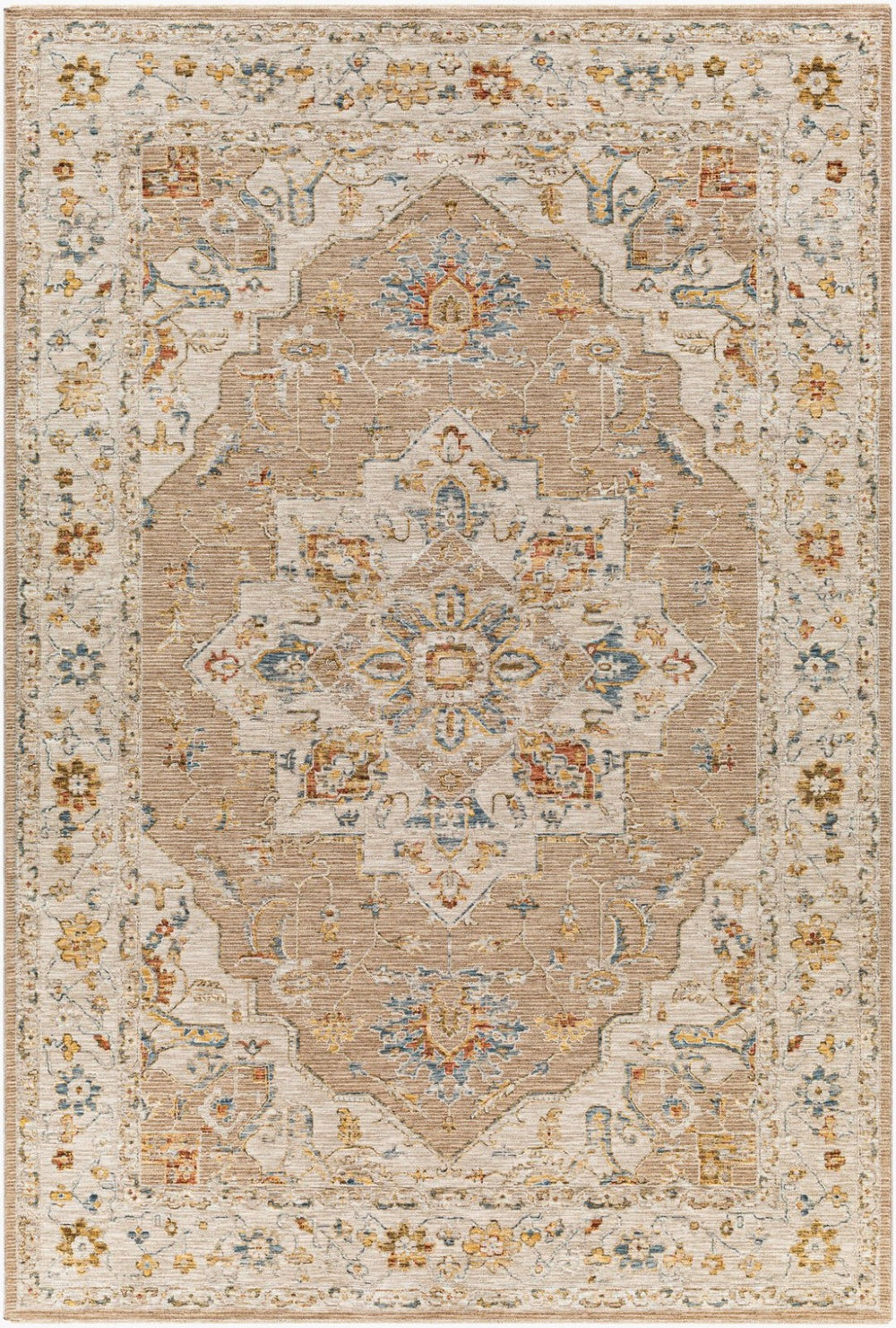 Livabliss Reina Traditional Area Rug with High Low Pile Fringe Detail for Formal Living Rooms Tan, Light Gray 6'7" x 9'6" REN2305-6796