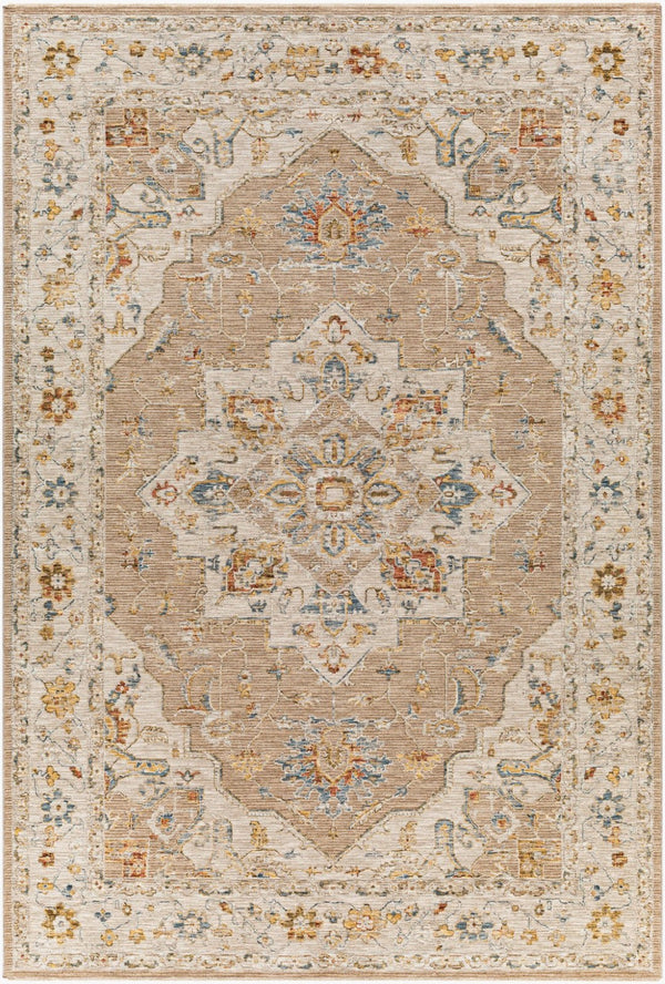 Livabliss Reina Traditional Area Rug with High Low Pile Fringe Detail for Formal Living Rooms Tan, Light Gray 6'7" x 9'6" REN2305-6796