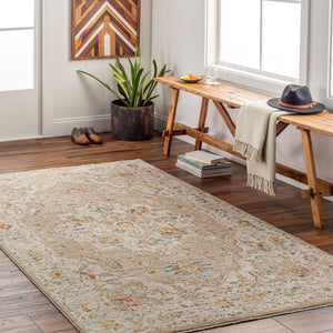 Livabliss Reina Traditional Area Rug with High Low Pile Fringe Detail for Formal Living Rooms Tan, Light Gray 10' x 13'11" REN2305-1014