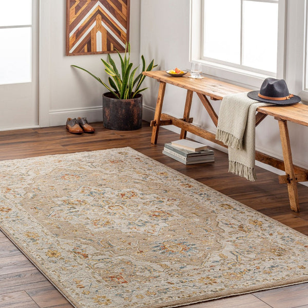 Livabliss Reina Traditional Area Rug with High Low Pile Fringe Detail for Formal Living Rooms Tan, Light Gray 10' x 13'11" REN2305-1014