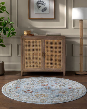 Livabliss Reina Traditional Polyester Area Rug with High Low Pile and Fringe for Formal Living Rooms Light Gray, Cre 6'7" x 6'7" REN2306-67RD