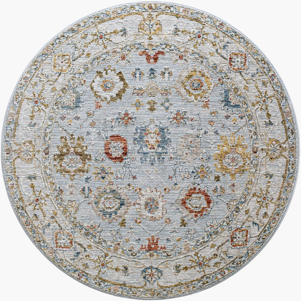 Livabliss Reina Traditional Polyester Area Rug with High Low Pile and Fringe for Formal Living Rooms Light Gray, Cre 6'7" x 6'7" REN2306-67RD