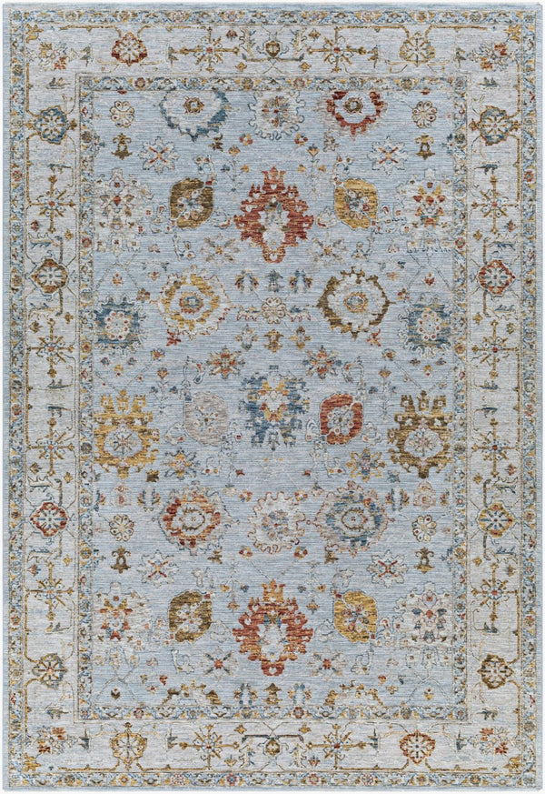 Livabliss Reina Traditional Polyester Area Rug with High Low Pile and Fringe for Formal Living Rooms Light Gray, Cre 6'7" x 9'6" REN2306-6796