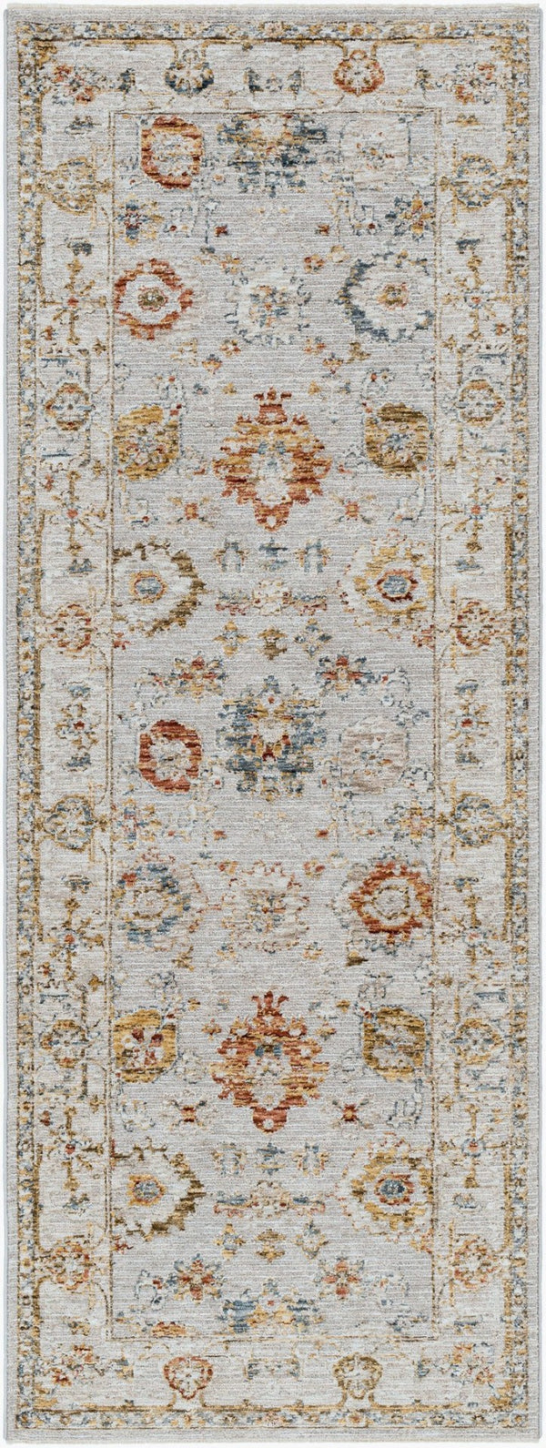 Livabliss Reina Traditional Polyester Area Rug with High Low Pile and Fringe for Formal Dining Light Gray, Cre 2'7" x 7'3" REN2307-2773