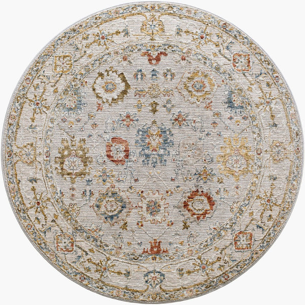Livabliss Reina Traditional Polyester Area Rug with High Low Pile and Fringe for Formal Dining Light Gray, Cre 5'3" x 5'3" REN2307-53RD