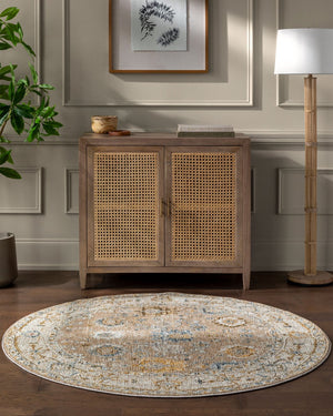 Livabliss Reina Traditional Fringe Area Rug Machine Woven Polyester for Large Living Spaces Tan, Light Brow 5'3" x 5'3" REN2308-53RD