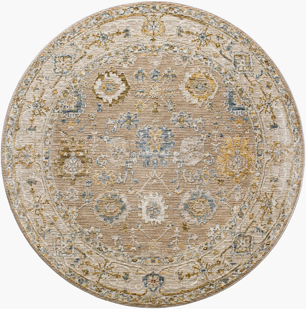 Livabliss Reina Traditional Fringe Area Rug Machine Woven Polyester for Large Living Spaces Tan, Light Brow 5'3" x 5'3" REN2308-53RD
