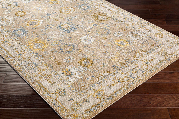 Livabliss Reina Traditional Fringe Area Rug Machine Woven Polyester for Large Living Spaces Tan, Light Brow 5'3" x 5'3" REN2308-53RD
