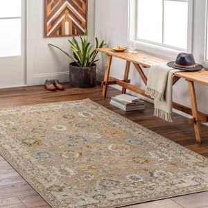 Livabliss Reina Traditional Fringe Area Rug Machine Woven Polyester for Large Living Spaces Tan, Light Brow 9' x 12'2" REN2308-9122