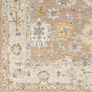 Livabliss Reina Traditional Fringe Area Rug Machine Woven Polyester for Large Living Spaces Tan, Light Brow 5'3" x 5'3" REN2308-53RD