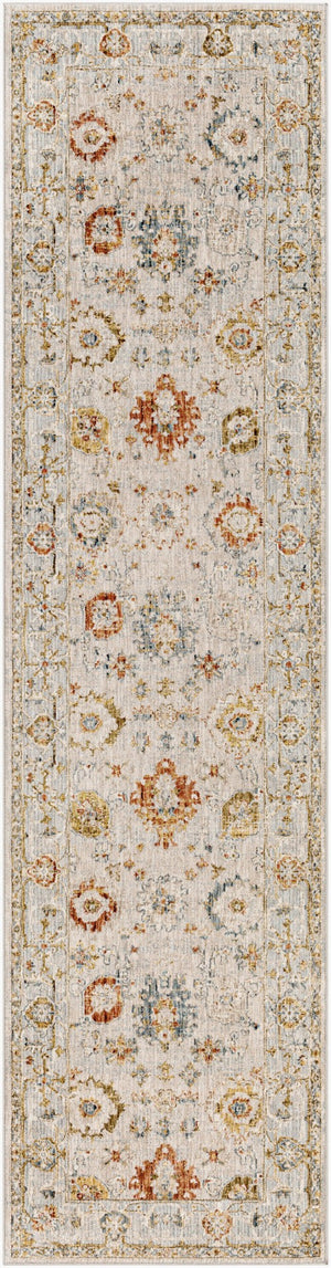 Livabliss Reina Traditional Fringe Area Rug Ornate Polyester Weave for Living Room Dining Light Gray, Cre 2'7" x 10' REN2309-2710