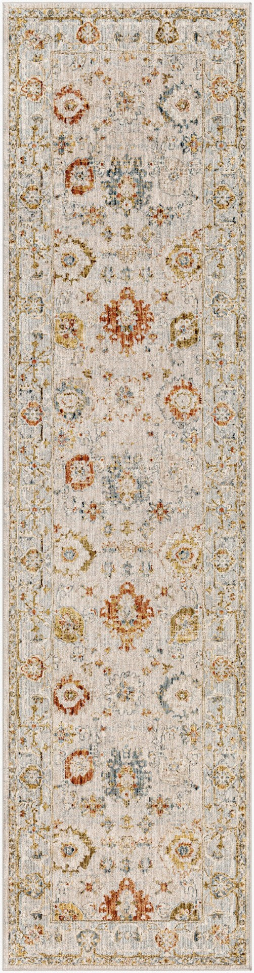 Livabliss Reina Traditional Fringe Area Rug Ornate Polyester Weave for Living Room Dining Light Gray, Cre 2'7" x 10' REN2309-2710