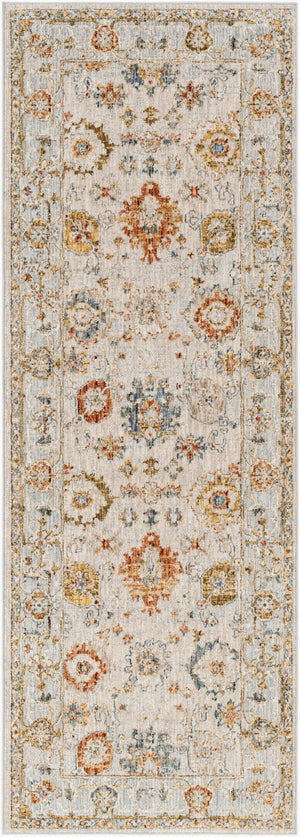 Livabliss Reina Traditional Fringe Area Rug Ornate Polyester Weave for Living Room Dining Light Gray, Cre 2'7" x 7'3" REN2309-2773