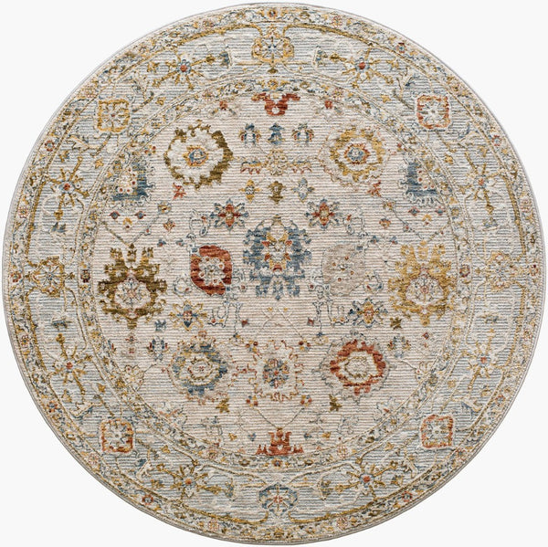Livabliss Reina Traditional Fringe Area Rug Ornate Polyester Weave for Living Room Dining Light Gray, Cre 5'3" x 5'3" REN2309-53RD