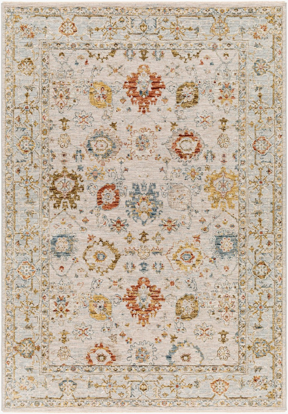 Livabliss Reina Traditional Fringe Area Rug Ornate Polyester Weave for Living Room Dining Light Gray, Cre 10' x 13'11" REN2309-1014