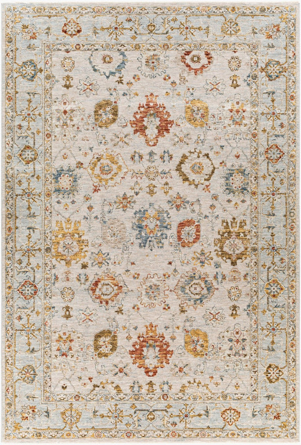 Livabliss Reina Traditional Fringe Area Rug Ornate Polyester Weave for Living Room Dining Light Gray, Cre 6'7" x 9'6" REN2309-6796