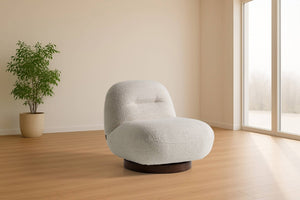 VIG Furniture Renee Textural Ivory Swivel Chair — Low-Slung Modern Accent Seat With Smooth 360° Movement & Comfort VGKK-KFA1157-C-CH