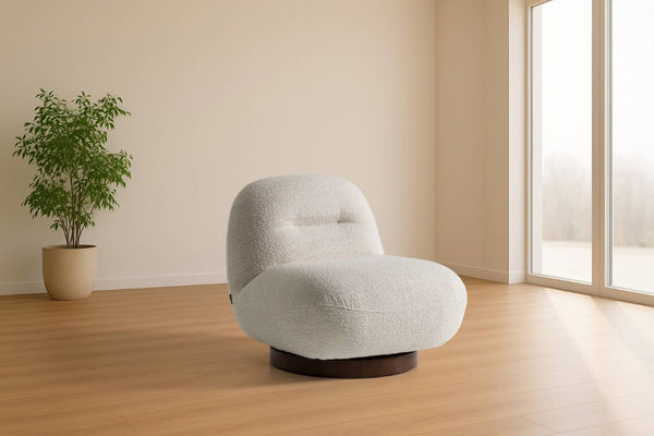 VIG Furniture Renee Textural Ivory Swivel Chair — Low-Slung Modern Accent Seat With Smooth 360° Movement & Comfort VGKK-KFA1157-C-CH