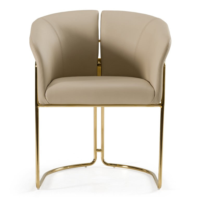 VIG Furniture Renfew Vegan Leather Dining Chair — Beige Split-Back Armchair, Champagne Gold Legs, Stain-Resistant Comfort (No Assembly) VGVCB2278-BGE